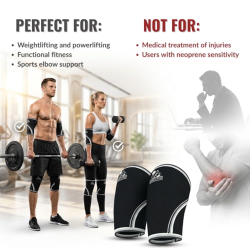 Elbow Sleeves (1 Pair) for Weightlifting, Powerlifting & Cross-Training - 5mm Neoprene Support for Men & Women - size: Large
