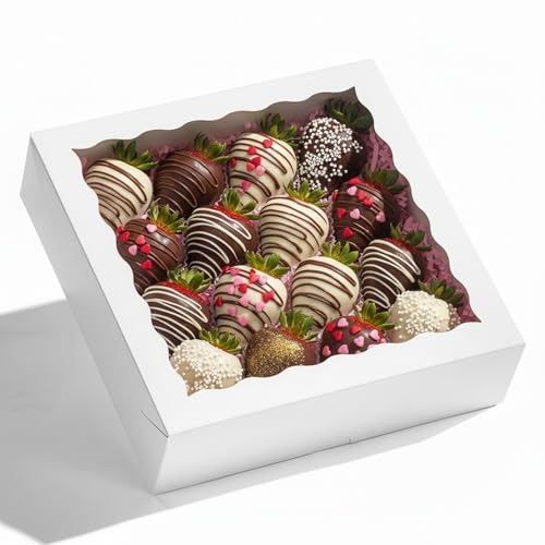 12Pack 9X9X2.5 Inches White Bakery Boxes,Pie Boxes with Clear Window Treat Boxes for Chocolate Strawberries, Pastries, Muffins, Donuts,Cookie,Breakable Heart - color: White