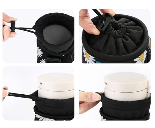 Nuovoware Water Bottle Carrier Bag, 25oz/32oz Bottle Pouch Holder, Adjustable Shoulder Hand Strap 2 Pocket Sling Neoprene Sleeve Sports Accessories for Hiking Travelling Camping, BlackDaisy | Adjustable Shoulder Hand Strap, 2 Pocket, Neoprene Sleeve, For