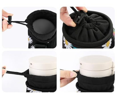 Nuovoware Water Bottle Carrier Bag, 25oz/32oz Bottle Pouch Holder, Adjustable Shoulder Hand Strap 2 Pocket Sling Neoprene Sleeve Sports Accessories for Hiking Travelling Camping, BlackDaisy | Adjustable Shoulder Hand Strap, 2 Pocket, Neoprene Sleeve, For