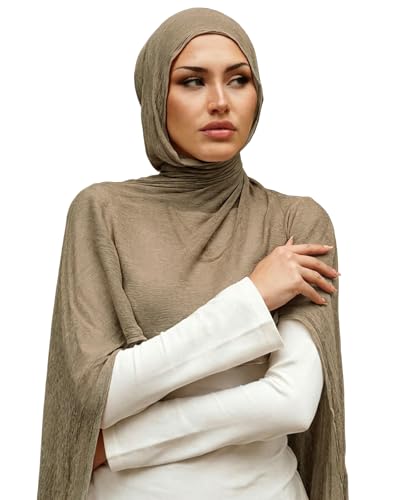Crinkle Cotton Hijab, Soft Light and Breathable Hijab Scarf For Women, Suitable for All Seasons - color: Brown