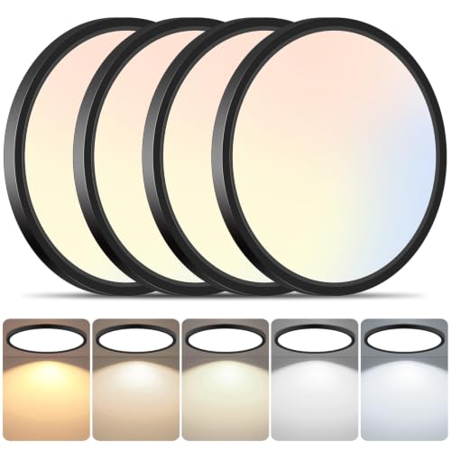 Brightever 4 Packs 12 Inch LED Flush Mount Ceiling Light Fixture - color: Black, size: 12 Inch-4 Packs