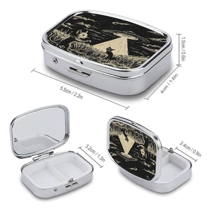 Metal 2 Compartment Pill Organizer Travel Friendly Portable Compact Pill Box Cute Pill Case to Hold Vitamins,Fish Oil,Supplements,Meds,Tablet for Purse,Pocket. (Cats and Spaceships) - color: Cats and Spaceships