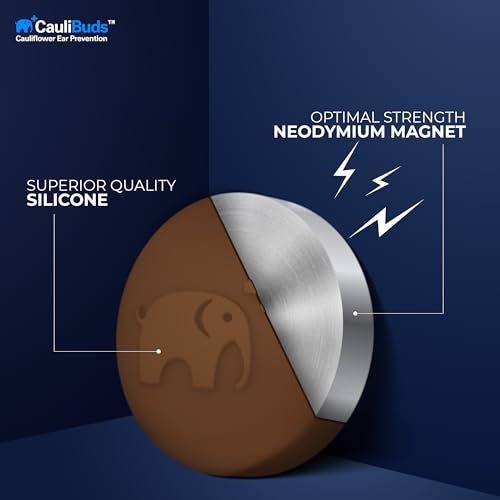 CauliBuds™ Cauliflower Ear Magnet - Premium Silicone Ear Magnets Cauliflower Ear - Pressure Earrings Magnetic Ears - Treatment in BJJ, Wrestling, MMA, & Rugby - Cauliflower Ear Draining Kit (Brown) - color: Brown