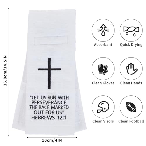 lotoo Christian Cross Football Towel Cotton,White Quarterback Qb Sports Towels,Bible Verse Football Towels for Football Jesus Faith - color: Hebrews 12:1