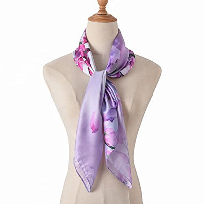100% Mulberry Silk Scarf-Printed or Solid Color 35” Square Large Silk Hair Head Wrap Scarf With Gift Box Package - color: Style 42