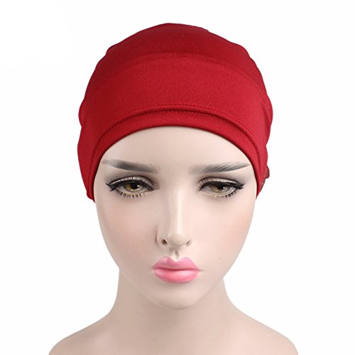 Women Flower Elastic Turban Beanie Head Scarf wrap Chemo Cap hat for Cancer Patient - color: Red