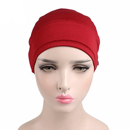 Women Flower Elastic Turban Beanie Head Scarf wrap Chemo Cap hat for Cancer Patient - color: Red