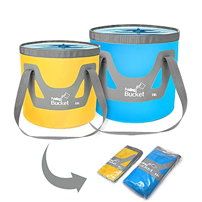 Collapsible Bucket with Handle 5 Gallon Portable Folding Bucket Upgraded Ultra Lightweight Outdoor Basin Pail for Fishing, Camping, Hiking, Car Washing and More (Blue Yellow, 20L-12L)