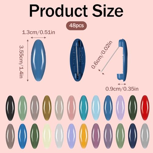 48 Pcs Hijab Pin, Hijab Pins for Women & Scarf Pin, Colorful Plastic Hollow Oval Headscarf Pins (1.38×0.51 Inch), Secure Locking for Scarves, Hijabs & Clothing