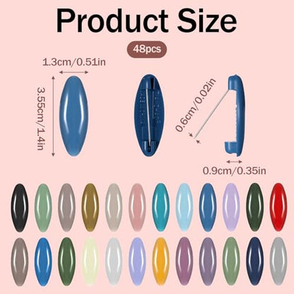 48 Pcs Hijab Pin, Hijab Pins for Women & Scarf Pin, Colorful Plastic Hollow Oval Headscarf Pins (1.38×0.51 Inch), Secure Locking for Scarves, Hijabs & Clothing