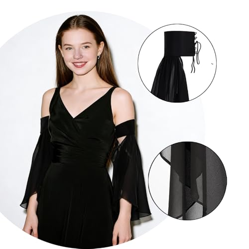 Long Tulle Bell Sleeves for Women, Women's Victorian Long Tulle Gloves with Adjustable Tie Strings - color: Black