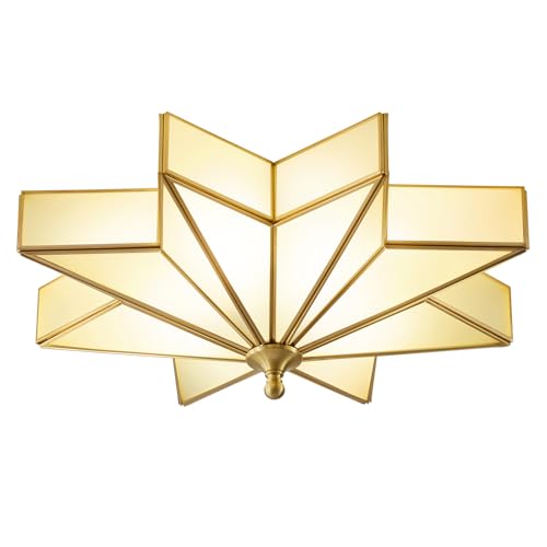 Star Brass Vintage Ceiling Light - 19.7 In Milk Glass Flush Mount Fixture - color: Brass(Gold)-Frosted Glass, size: 19.7 Inches
