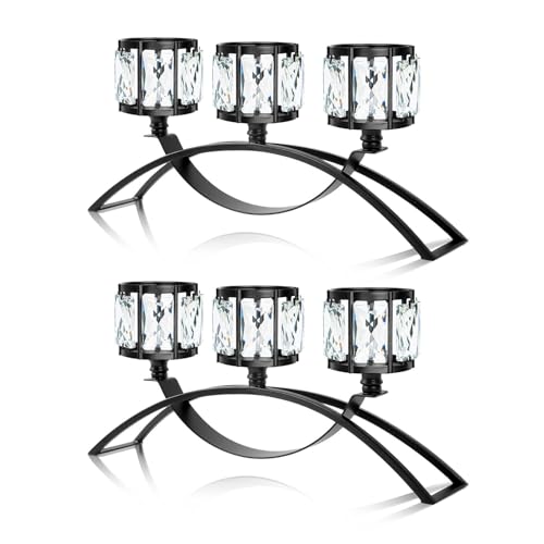 3 Arms Crystal Candle Holders, Arch Candlestick Table Candelabras Centerpieces for Wedding, Dinning Room, Cabinet Ornaments, Home Decoration， Gift (Black, 2 Pcs-3 Arm Arched) - color: Black, size: 3-arm arched (2 pcs)