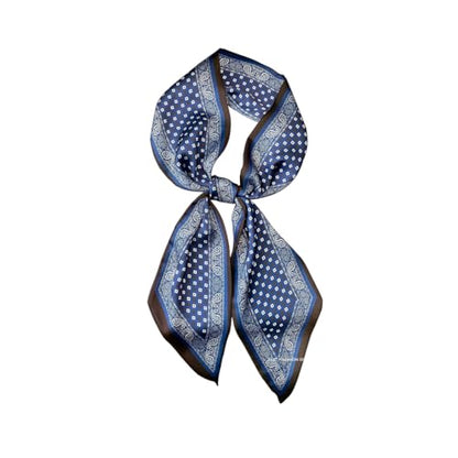 Silk Feeling Head Scarf Fashion Satin Hair Scarf Square Long Scarves for Women Gifts - color: 02 Blue Black Scarf 5.12 X 59 Inch