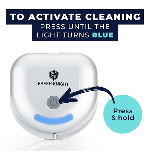FRESH KNIGHT UVC Retainer Cleaner & Denture Cleaner - UV Retainer Case - Ideal for Invisalign & Mouth Guards - White UV Retainer Container - Convenient Travel Size - color: Platinum UV