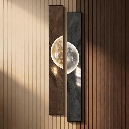 QKF 2Pcs Narrow Moon Art, Alu Frame Gloss Crystal Lunar Decor Entry Bedrm - color: Moon Brown & Grey, size: 8" × 56"