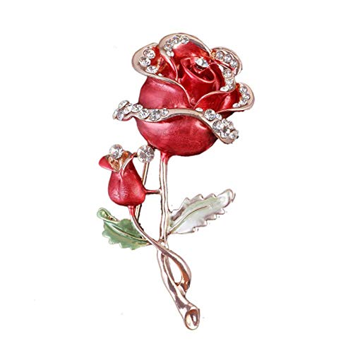 Crystal Pearl Flower Brooches Pins Fashion Beautiful Created Rhinestone Floral Brooch Good Idea for Party Dance Wedding Banquet for Elegant Women Girl - color: Red rose flower brooch