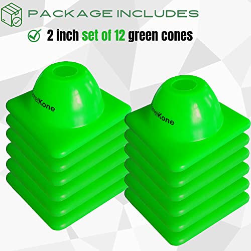 Versatyle Heavy Duty Agility Training Cones (2 in, 6 in, 9 in, 12 in, 28 in) for Sports, Kids Coaching, Multipurpose Field Marker Cones, Soccer, Basketball Drills, Bike, Motorcycle, Traffic Training - style: 2in, Green, 12 Pack