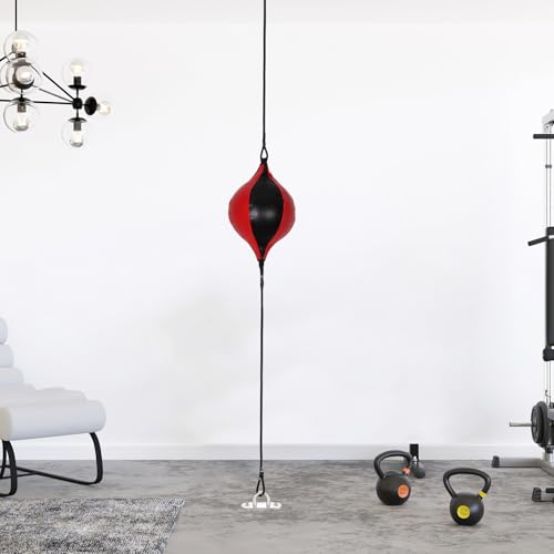 NOLITOY Boxing Speed Bag Double End Punch Ball Red Black Hanging Reaction Training Ball Home Gym Equipment for Boxing Reflex and Punching Skill Development