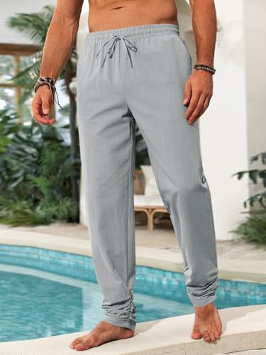 Runcati Mens Kaftan Thobe Pants Cotton Muslim Trousers Summer Kurta Pants - color: Grey, size: X-Large