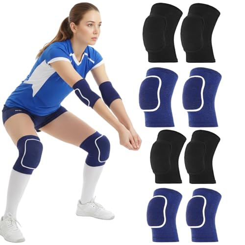 COMNICO 2 Set Volleyball Elbow Pads and Knee Brace Arm Sleeves with Protection Pad Volleyball Essential Accessories for Women Men Basketball Tennis Football Training Hitting Passing Wrestling Climbing