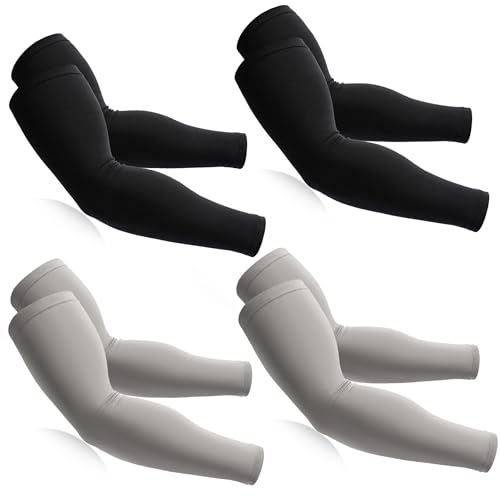 BHYTAKI Cooling Compression Arm Sleeves for Men Women,UPF50 UV Sun Protection Sleeves for Work Sport Tattoo Cover Up - color: 2 Black+2 Light Gray