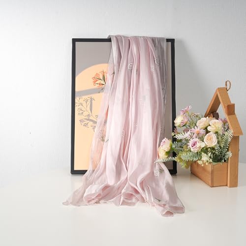 Shinny Threat Hijab Flower Embroidery Shawl Scarf Summer Cool Headwrap | Shinny Threat, Flower Embroidery - color: Light Pink