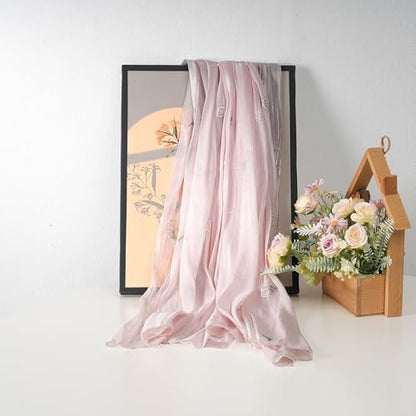 Shinny Threat Hijab Flower Embroidery Shawl Scarf Summer Cool Headwrap | Shinny Threat, Flower Embroidery - color: Light Pink