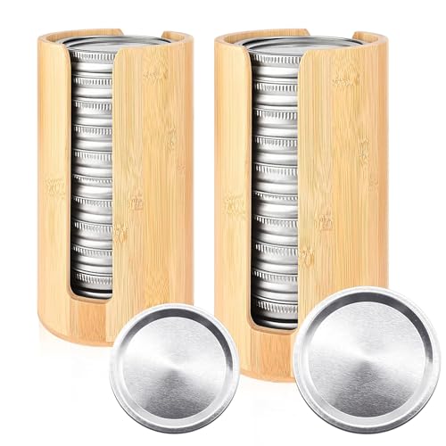 2 Pack Bamboo Mason Jar Lid Organizer for Wide & Regular Mouth Lids | Wide & Regular Mouth • Lid Holder & Organizer • Countertop Storage • Cabinet & Pantry Use • Easy Access • Space Saving
