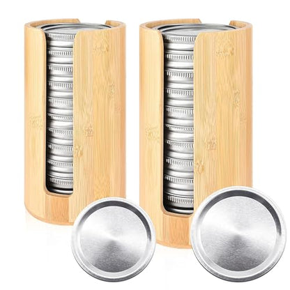 2 Pack Bamboo Mason Jar Lid Organizer for Wide & Regular Mouth Lids | Wide & Regular Mouth • Lid Holder & Organizer • Countertop Storage • Cabinet & Pantry Use • Easy Access • Space Saving