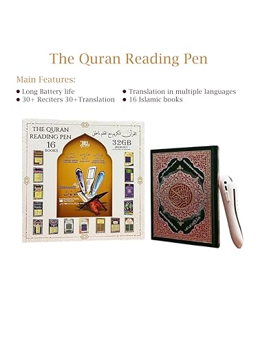 Quran Reading Pen, DAR UL QALAM 32GB Electronic Reader Pen Word-by-Word Digital Rechargeable Holy Quran Recorder 25 Reciters and Languages 16 Books, Ramadan Gift for Kids Adults