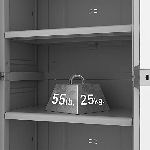 Keter Storage Cabinet with Doors and Shelves for Laundry Room, Garage, Bathroom Accessories, Closet and Home Organization, White & Grey