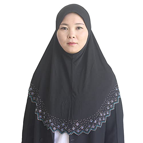 Instant Hijab Scarf for Women Muslim Women Clothing Headscarf for Girls with Czech Rhinestone - color: Black