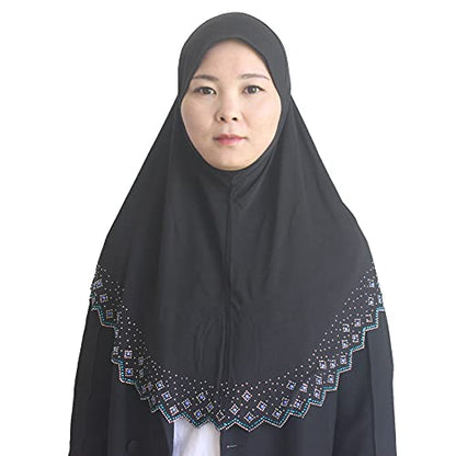 Instant Hijab Scarf for Women Muslim Women Clothing Headscarf for Girls with Czech Rhinestone - color: Black