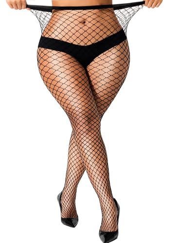 lmotpe Plus Size Fishnet Tights Stockings Women's High Waist Stockings for Women - color: Black- M Mesh 1