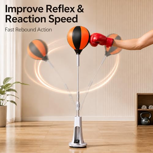 Boxing Reflex Bag with Stand, Adjustable Height Speed Reflex Punching Bag Boxing Reaction Ball for Home Gym Adults & Teens