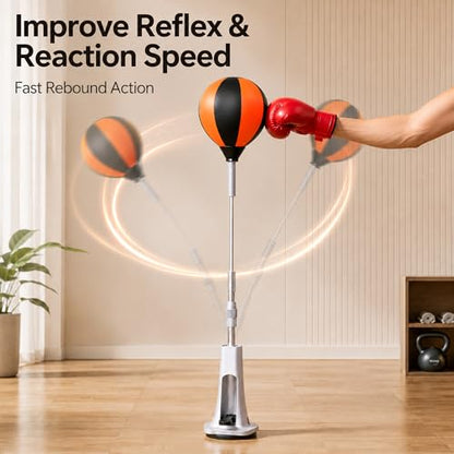 Boxing Reflex Bag with Stand, Adjustable Height Speed Reflex Punching Bag Boxing Reaction Ball for Home Gym Adults & Teens
