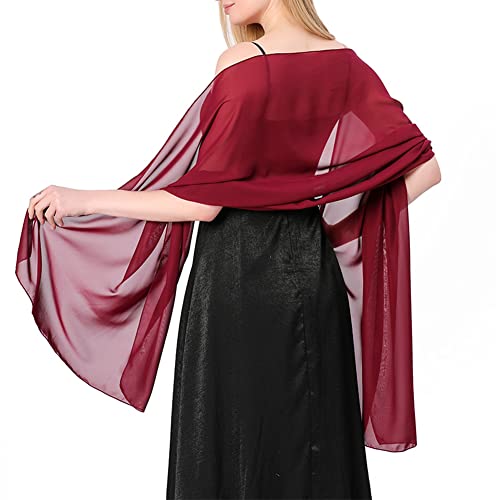 Ladiery Chiffon Shawl Wraps for Women Evening Dresses, Elegant Soft Sheer Shawls for formal dressy Bride Wedding - color: Wine Red(1)