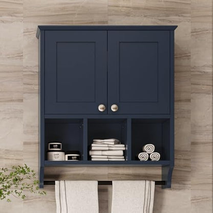 Bathroom Wall Cabinet, Wall Mounted with Towel Bar & 6 Shelves - Over Toilet Storage Organizer, 2-Door Medicine Cabinet, Adjustable Bathroom Shelves(Blue) - color: Blue