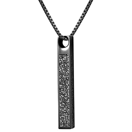 Qitian Islamic Jewelry Gifts for Women Muslim Pendant Gold Allah Arabic 3D Bar Necklaces Ayatul Kursi Necklace Islam Eid Ramadan Gifts for Women Men - color: G-Black-Muslim Necklace for Men