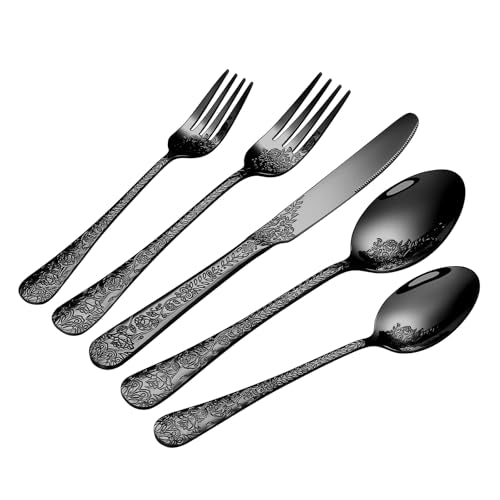 Silverware Set,40-Piece Stainless Steel Flatware Set for 8 - style: 40pcs Embossed pattern-1