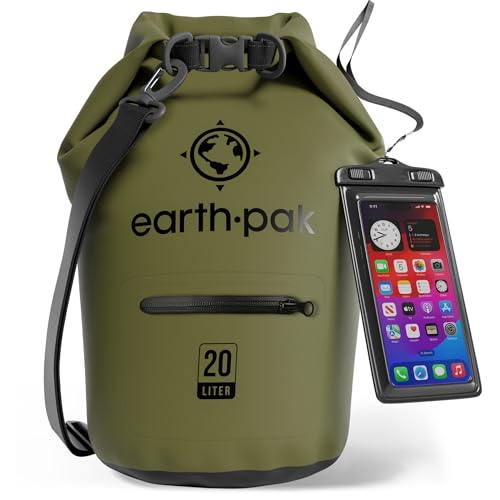 Earth Pak Waterproof Dry Bag with Zippered Pocket - Waterproof Dry Bag Backpack Keeps Gear Dry - color: Forest Green, size: 20L