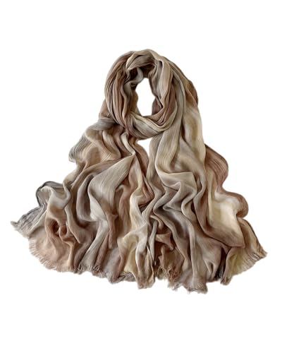 Women’s Gradient Tie Dye Hijab Scarf Soft Cotton Linen Headscarf Shawl Crinkle Printed Muslim Head Wrap - color: Color 1