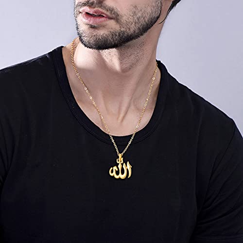 U7 Allah Pendant Necklace with Chain Platinum / 18K Gold Plated Muslim Jewelry Islamic Pendant - color: 01.Polished Black
