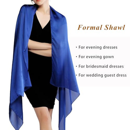 RIIQIICHY Women Shawls and Wraps for Evening Dresses Like Chiffon Silk Scarf Formal Silky Pashmina Shawls for Weddings - color: Royal Blue