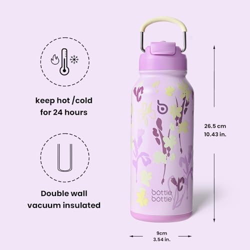 BOTTLE BOTTLE 32oz Insulated Water Bottle with Pill Box | Stainless Steel,Sport Water Bottle, with Straw Dual-use Lid and Pill Box, Design for Gym - color: Purple Grown