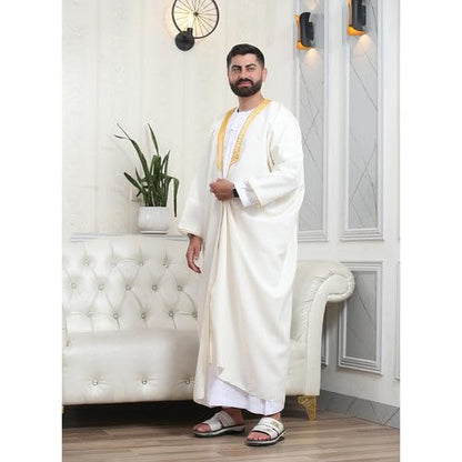 Men's Abaya (Bisht) Long Sleeves | Amazing Men's Islamic Arabian Cloak - color: Off-white