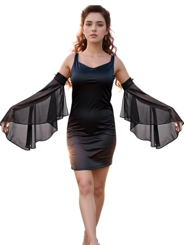Detachable Sleeves for Wedding Dresses Chiffon Bell Sleeve Arm Covers Victorian Gothic Bridal Gown Accessories - color: Black