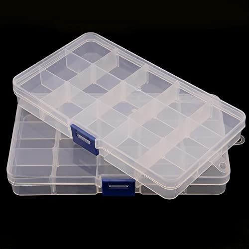 SINJEUN 32 Pack 15 Grids Plastic Jewelry Organizer Box, Clear Jewelry Storage Boxes with Removable Dividers, Small Beads Storage Container for Art and Crafts, Fishing Tackles